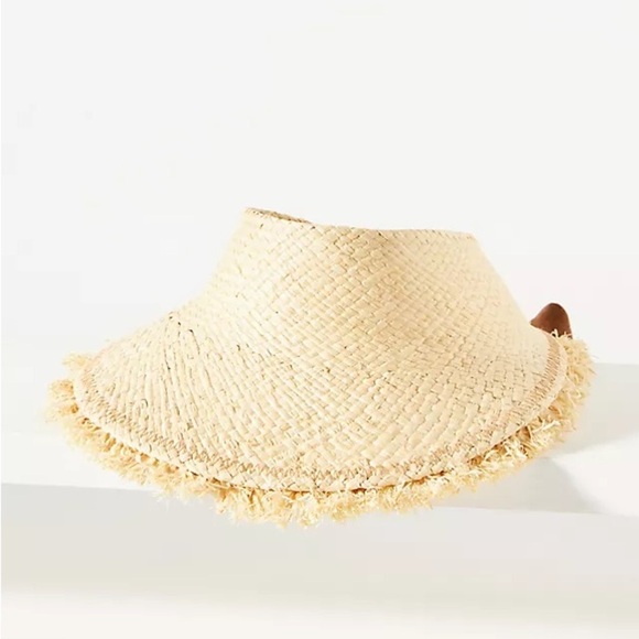 Anthropologie Wyeth Fringe New Stylish Tan Straw Sun Visor